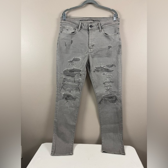 American Eagle Gray Slim Distressed Denim Jean 29x34 Grunge Goth Punk Streetwear - Picture 5 of 13
